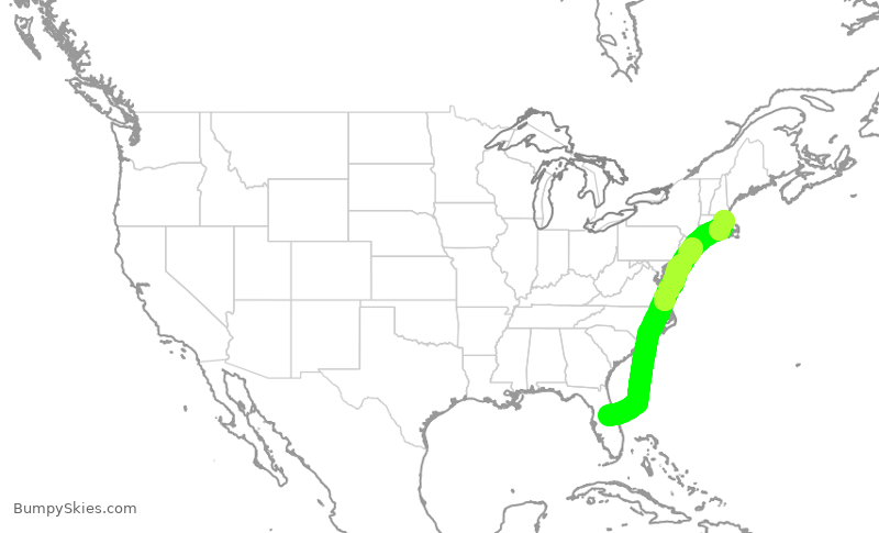 Turbulence forecast map for JBU552, MCO to BOS