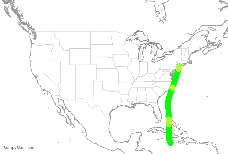 Turbulence forecast map for JBU559, JFK to KJP
