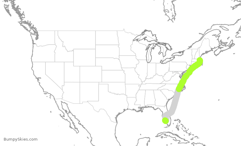 Turbulence forecast map for JBU565, BOS to RSW