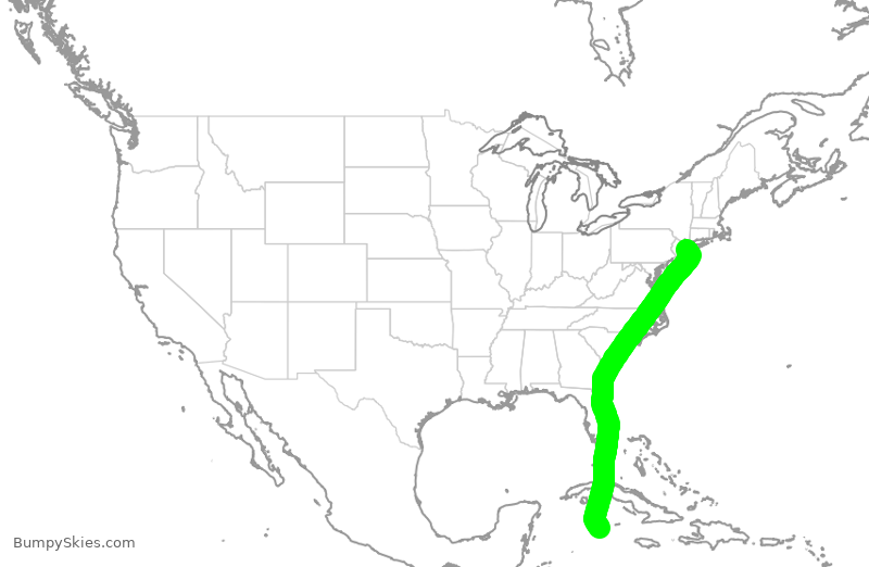 Turbulence forecast map for JBU565, JFK to WCR