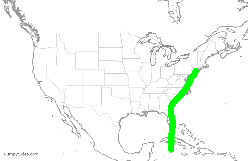 Turbulence forecast map for JBU566, WCR to JFK