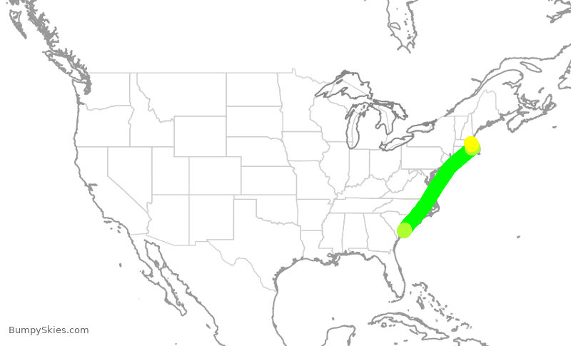 Turbulence forecast map for JBU567, BOS to CHS