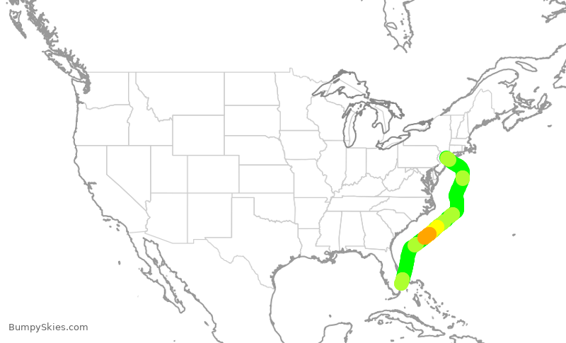 Turbulence forecast map for JBU571, LGA to FLL