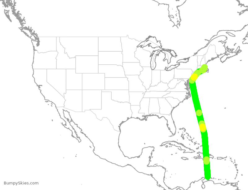 Turbulence forecast map for JBU574, AUA to BOS