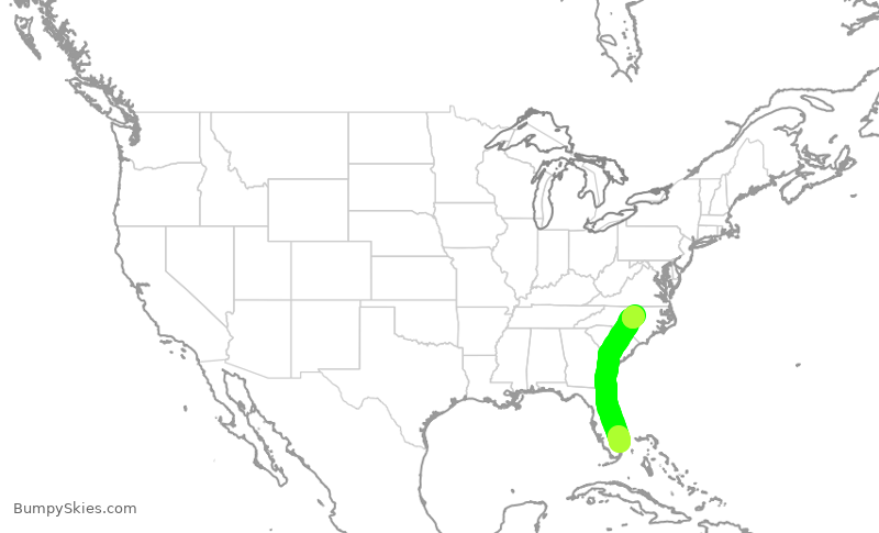 Turbulence forecast map for JBU576, FLL to RDU