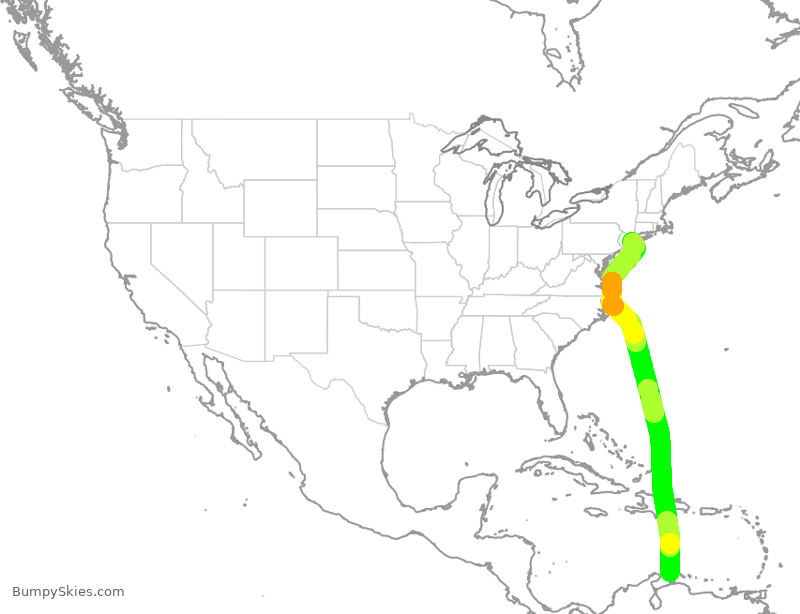 Turbulence forecast map for JBU57, JFK to NCA