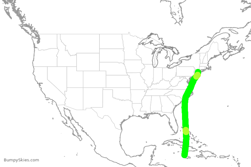 Turbulence forecast map for JBU580, KJS to JFK