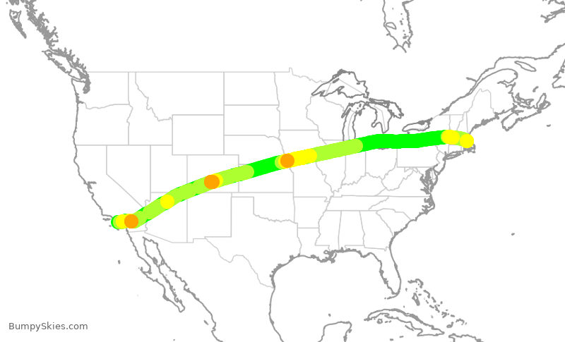 Turbulence forecast map for JBU588, LAX to BOS