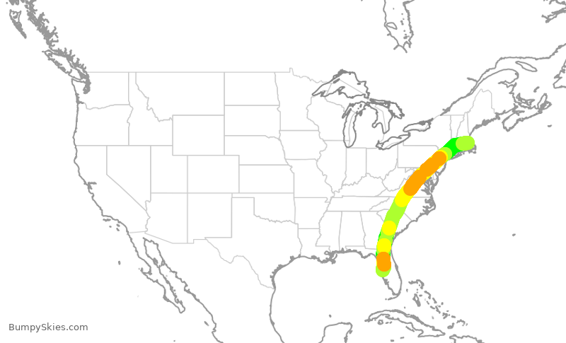 Turbulence forecast map for JBU591, BOS to TPA