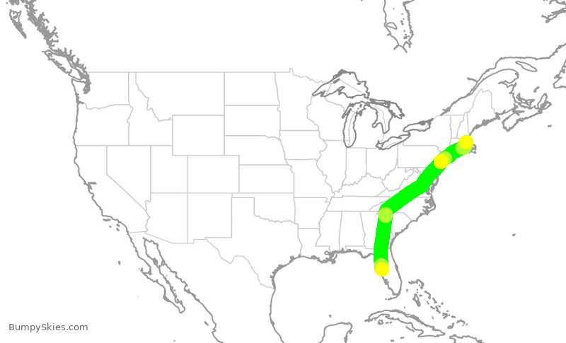 Turbulence forecast map for JBU592, TPA to BOS