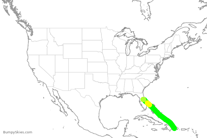 Turbulence forecast map for JBU605, MCO to SDQ