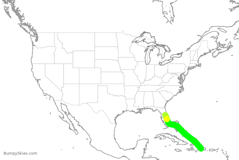 Turbulence forecast map for JBU606, SDQ to MCO
