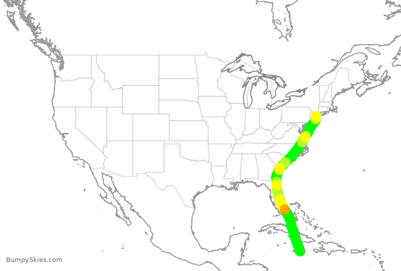 Turbulence forecast map for JBU60, KIN to JFK