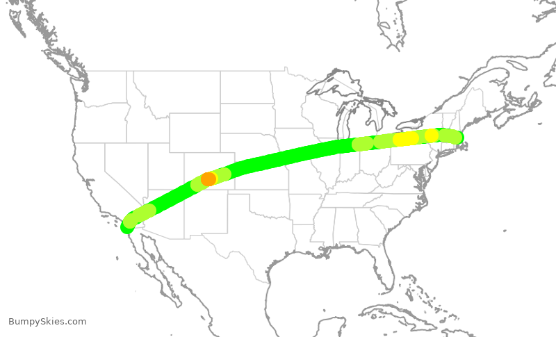 Turbulence forecast map for JBU620, SAN to BOS