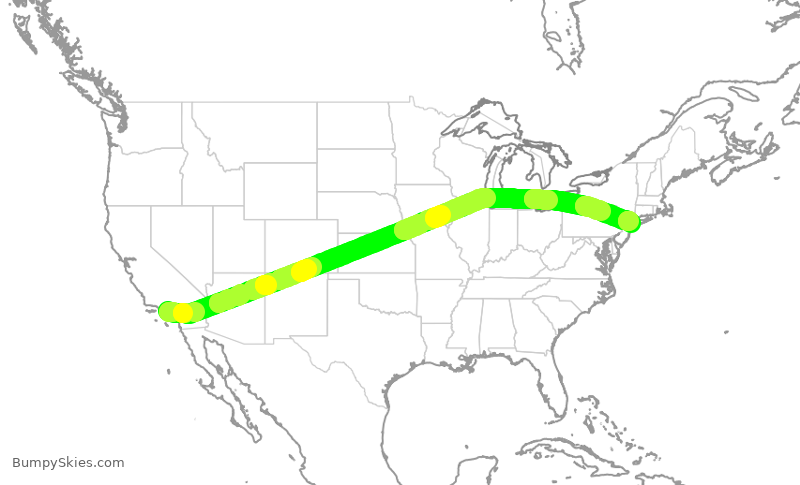 Turbulence forecast map for JBU624, LAX to JFK