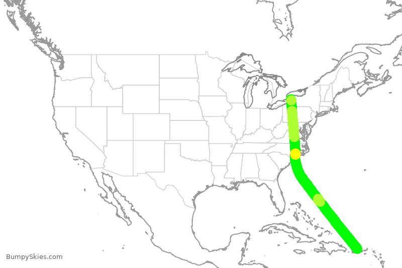 Turbulence forecast map for JBU634, SJU to BUF
