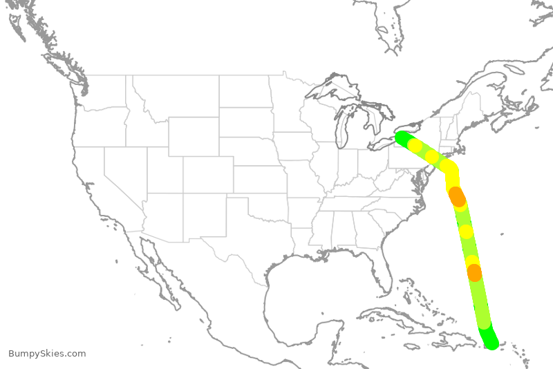 Turbulence forecast map for JBU635, BUF to SJU