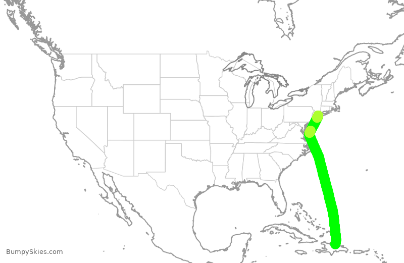 Turbulence forecast map for JBU636, STI to JFK