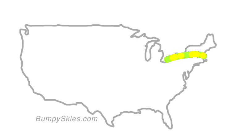 Map of continental US with illustrated flight path and turbulence forecast (described in text below)