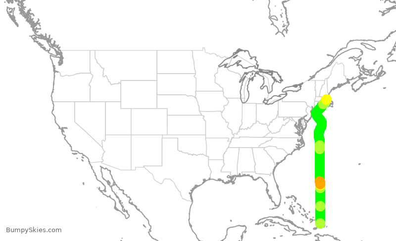 Turbulence forecast map for JBU654, PLS to BOS