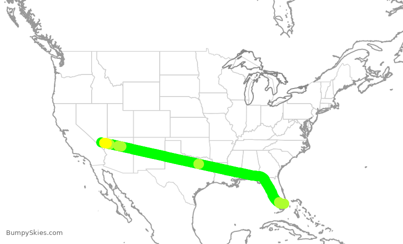 Turbulence forecast map for JBU658, LAS to FLL