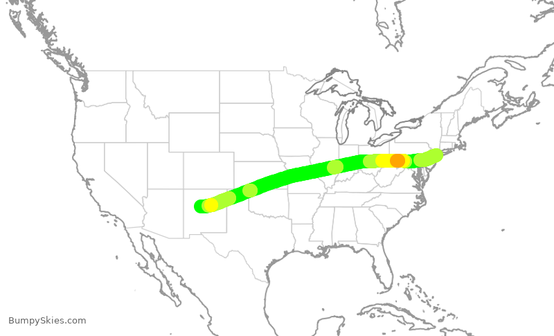 Turbulence forecast map for JBU65, JFK to ABQ