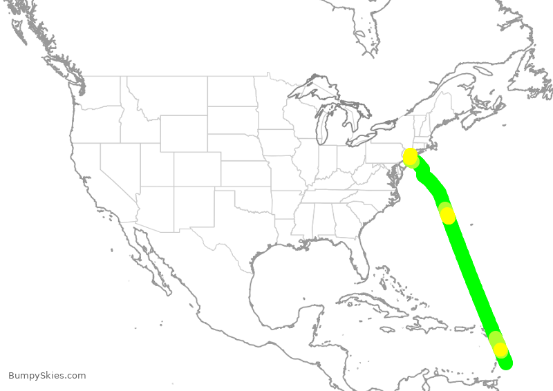 Turbulence forecast map for JBU662, BGI to JFK