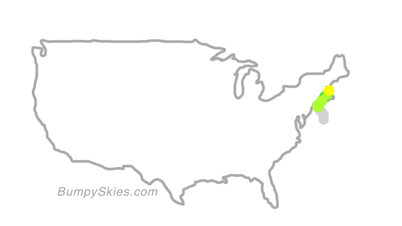 Map of continental US with illustrated flight path and turbulence forecast (described in text below)