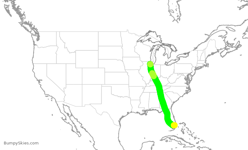 Turbulence forecast map for JBU664, ORD to FLL