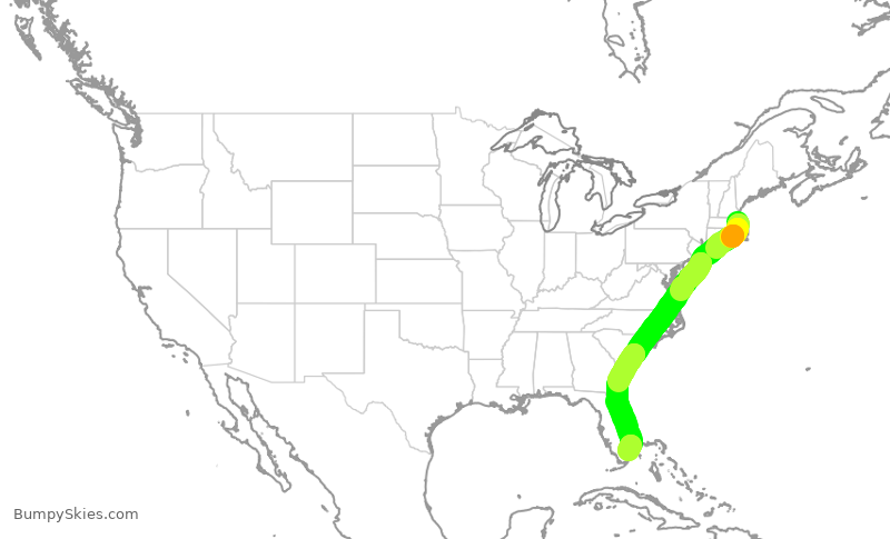 Turbulence forecast map for JBU669, BOS to FLL