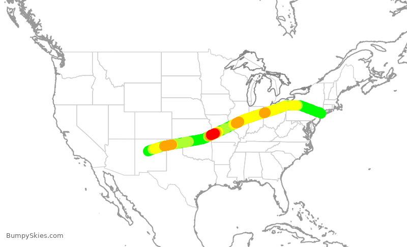 Turbulence forecast map for JBU66, ABQ to JFK