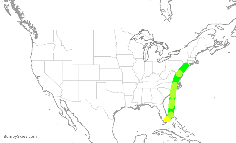 Turbulence forecast map for JBU672, FLL to LGA