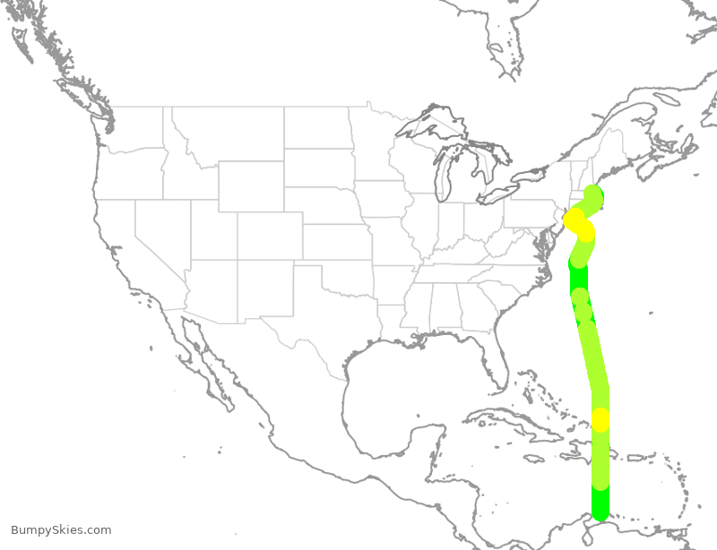 Turbulence forecast map for JBU673, BOS to AUA