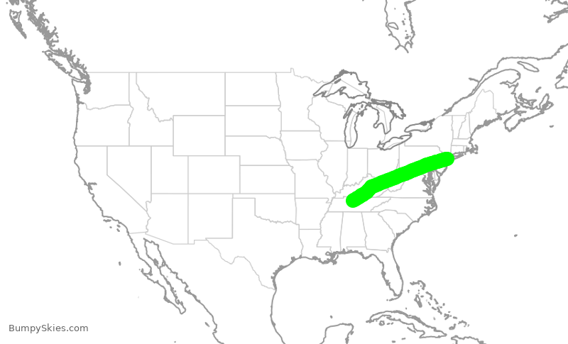 Turbulence forecast map for JBU673, JFK to BNA