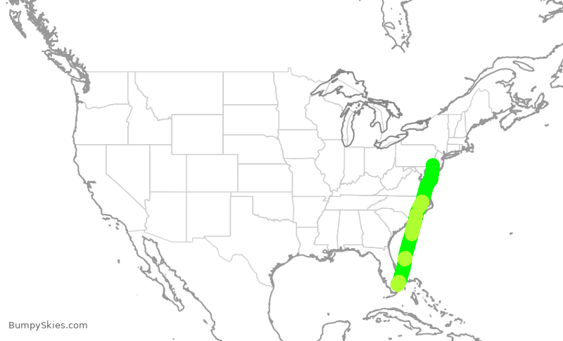 Turbulence forecast map for JBU67, PHL to FLL