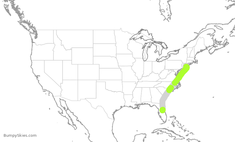Turbulence forecast map for JBU683, JFK to MCO