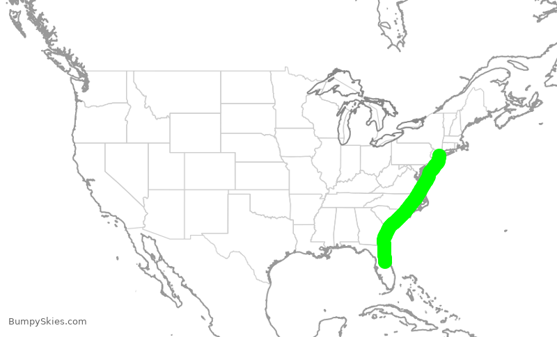Turbulence forecast map for JBU684, MCO to JFK