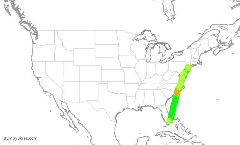 Turbulence forecast map for JBU685, EWR to FLL