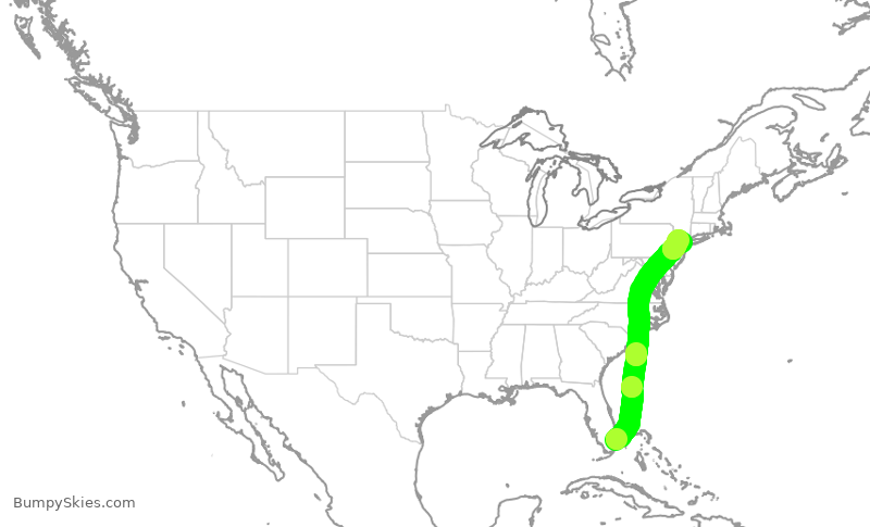 Turbulence forecast map for JBU686, FLL to EWR