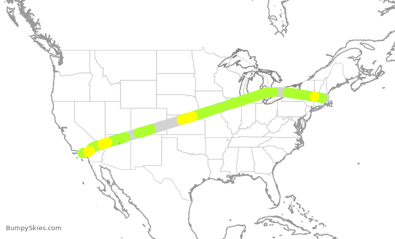 Turbulence forecast map for JBU687, BOS to LAX