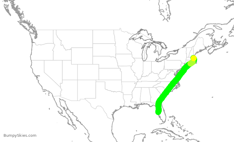 Turbulence forecast map for JBU691, BOS to TPA