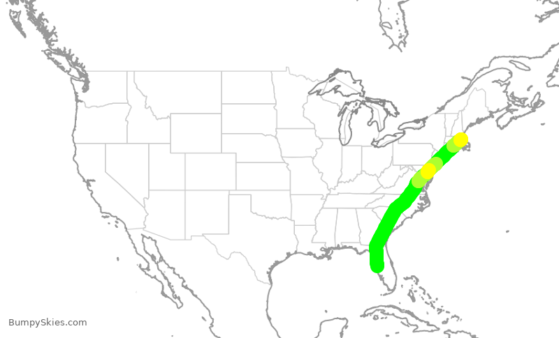 Turbulence forecast map for JBU692, TPA to BOS