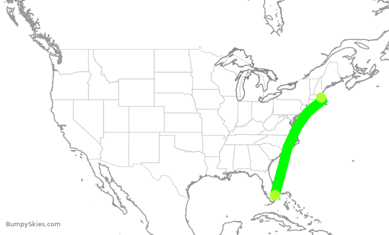 Turbulence forecast map for JBU69, BOS to FLL