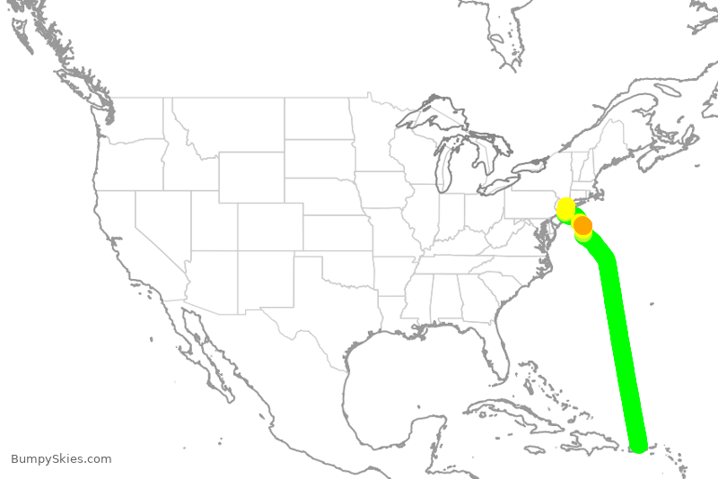 Turbulence forecast map for JBU704, SJU to JFK