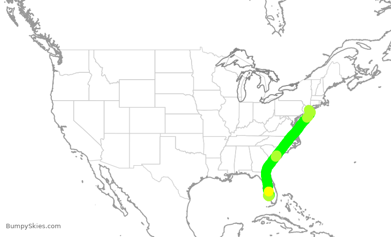Turbulence forecast map for JBU707, JFK to RSW