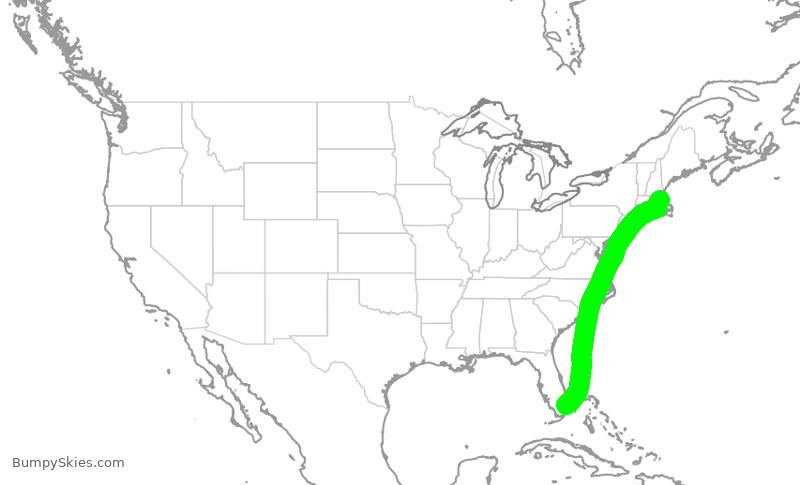 Turbulence forecast map for JBU70, FLL to BOS