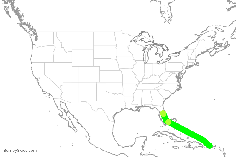 Turbulence forecast map for JBU722, SJU to MCO