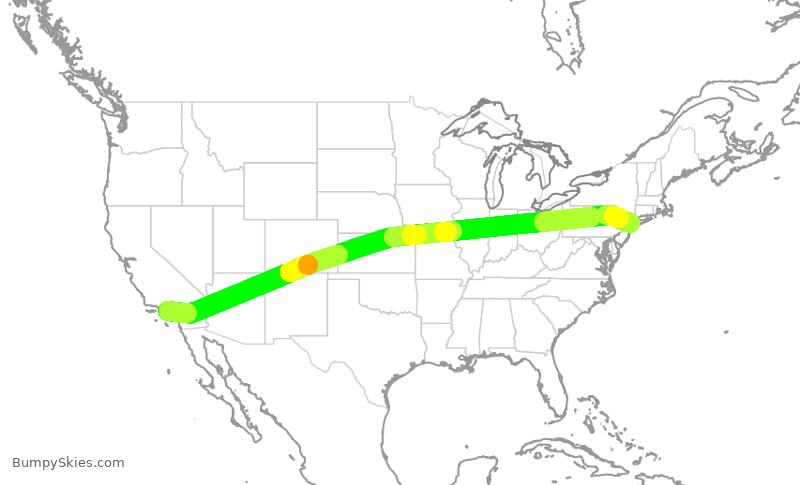 Turbulence forecast map for JBU724, LAX to JFK
