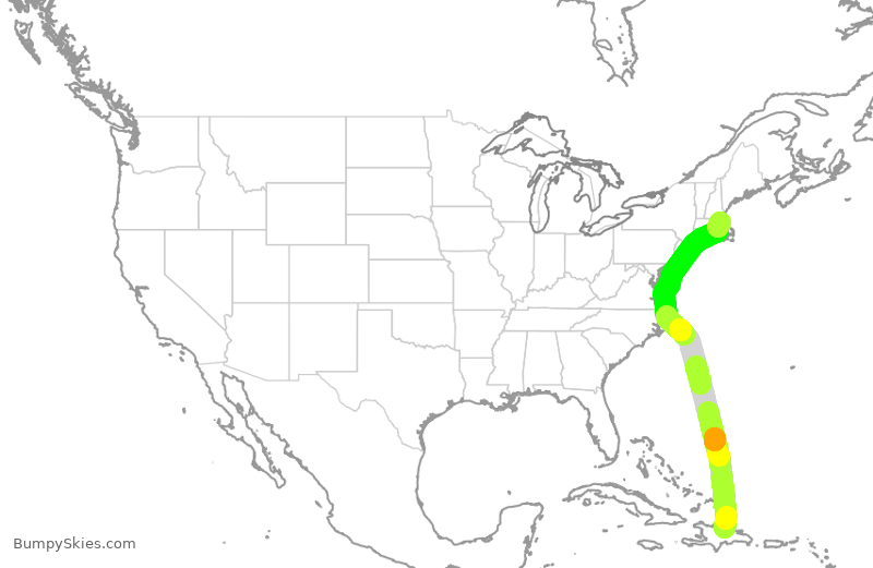 Turbulence forecast map for JBU724, STI to BOS