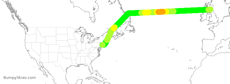 Turbulence forecast map for JBU72, EDI to JFK
